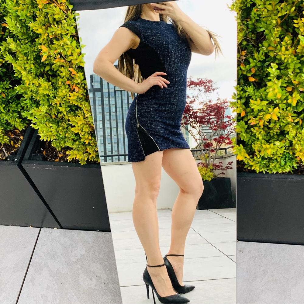 TIME Wool Metal Zipper Shaper Fashion Mini Dress